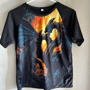 5 for $10 Dragon Print Kids Short Sleeve Tee - Black and Orange